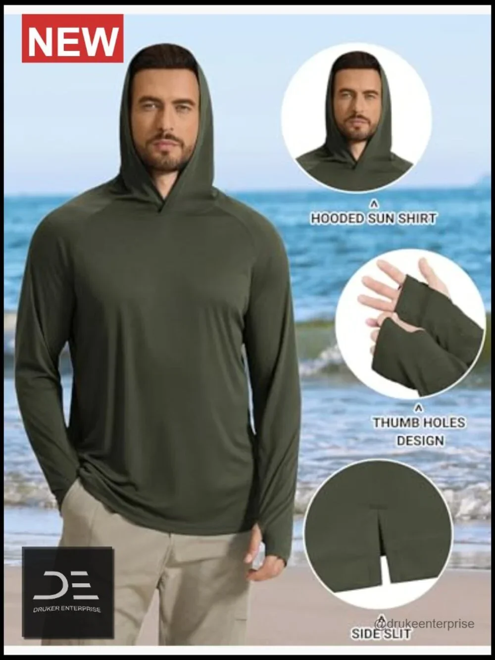 UPF 50+ Long Sleeve Sun Shirt Hoodie Fishing Hiking Rash Guard